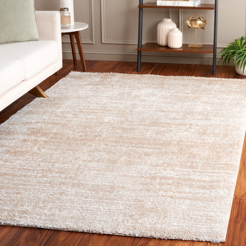 SAFAVIEH Tahoe Shag Yaprak Abstract 1.2-inch Thick Rug - 8' x 10' - Ivory/Gold - Rectangle