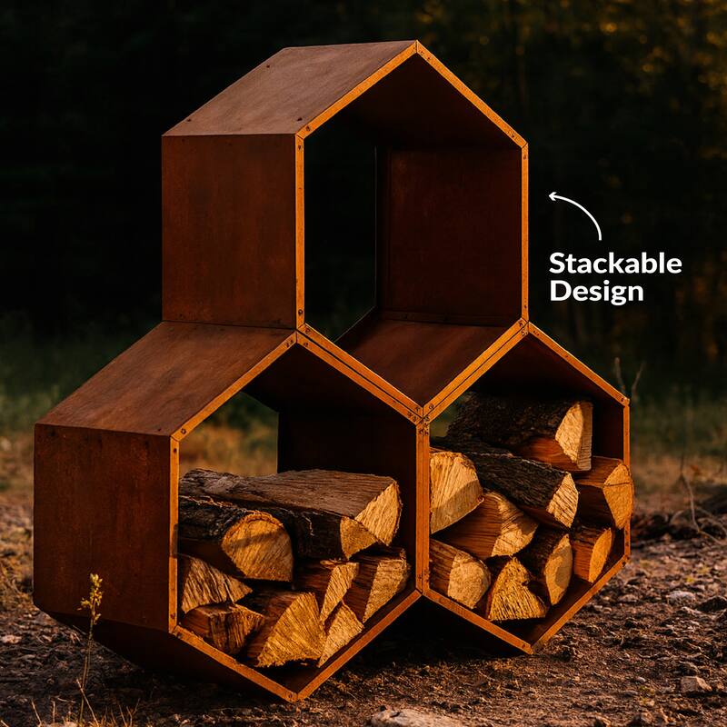 Sunnydaze Hexagon Rustic Honeycomb Log Rack - 30-Inch - 3-Pack