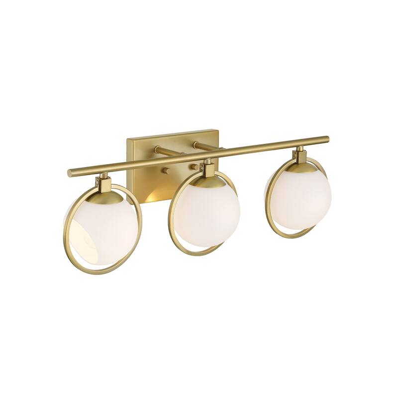 Teatro 23.75 in. 3-Light Brushed Gold Modern Vanity Light with Etched Opal Glass Shades