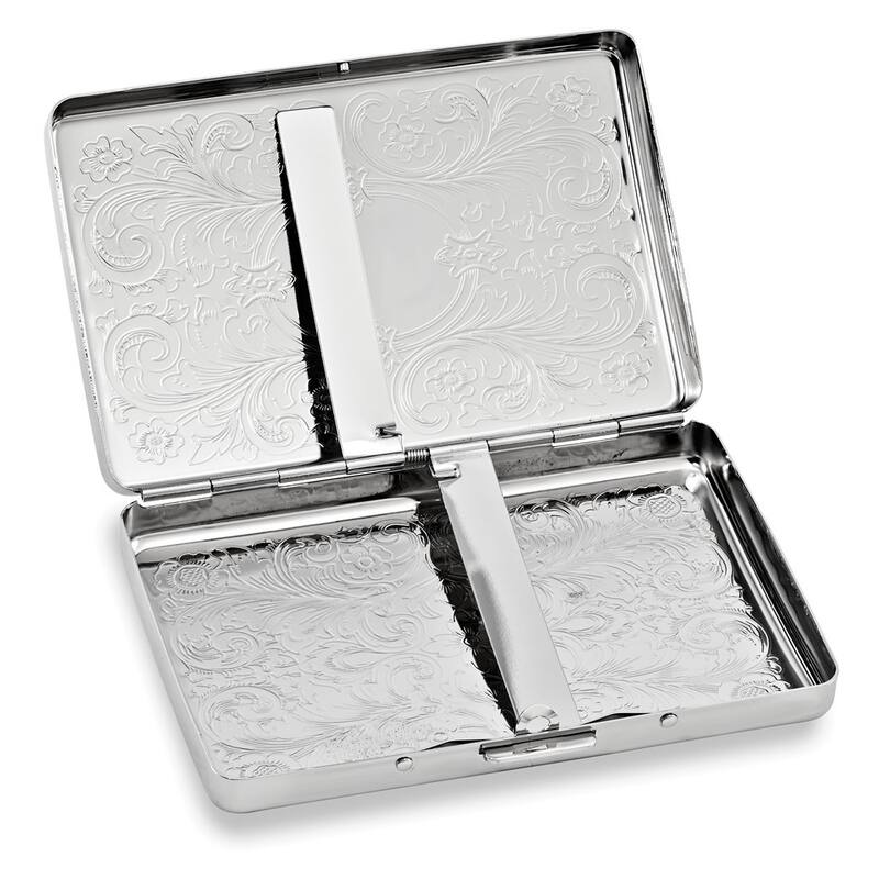 Curata Silver-Tone Scroll Design (Holds 16) Cigarette / Card Case