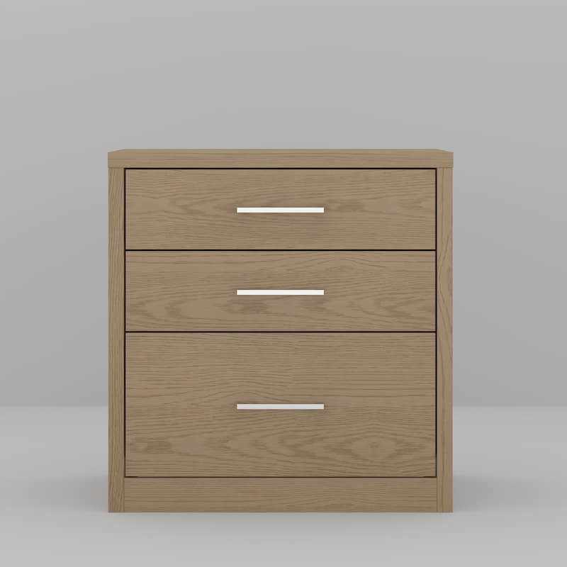 Chic Wooden 3-Drawer Nightstand: Wood Finish with Hidden Drawer for Secret Storage Bedside Table