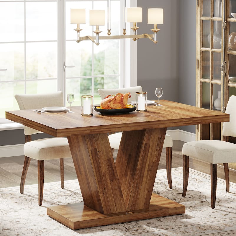 47-Inch Farmhouse Wood Small Dining Table for 4 with Heavy Duty Pedestal - N/A - Walnut