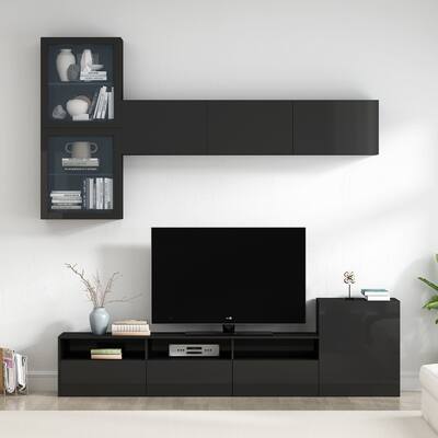 Media Console for TVs up to 78",Wall storage cabinets feature flip-over doors