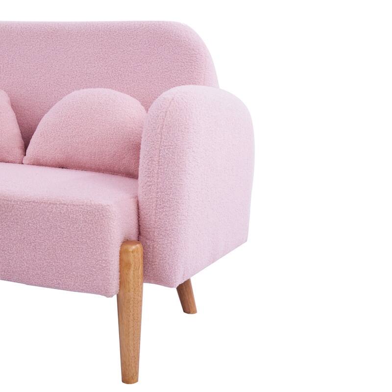 59.1" Square Arm Teddy Velvet Pink Sofa With Three Lumbar Pillows（New）