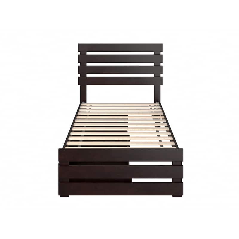 Oxford Twin Platform Bed with Matching Footboard & 2 Storage Drawers in Espresso