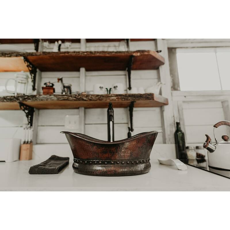 20-in Bath Tub Vessel Hammered Copper Sink (VBT20DB)
