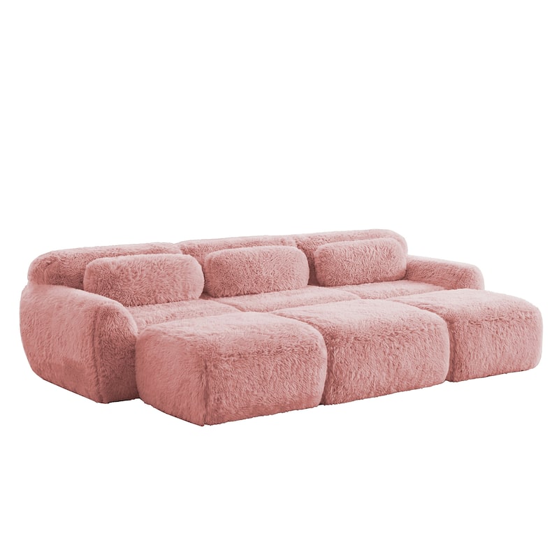 Homy Casa Pink Plush Modular Sectional Sofa Set Soft Cloud Floor Couch