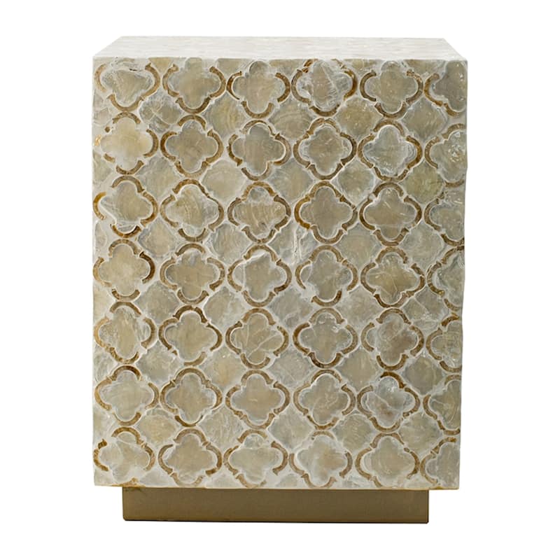 Geometric Ogee Square Capiz Stool - 17.75" - Cream and Gold