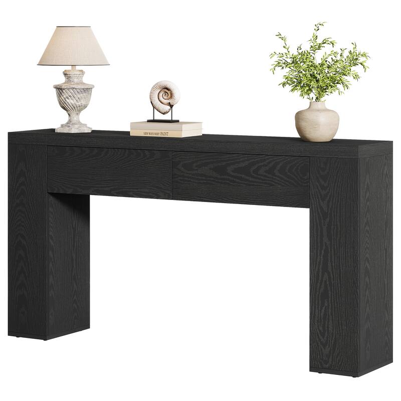 63-Inch Wooden Console Table with 2 Hidden Drawers, Sofa Table for Living Room, Hallway, Entrance, Foyer