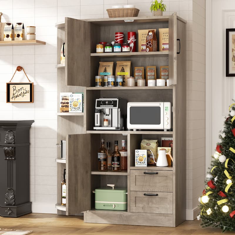 Farmhouse Style 3-Door Storage Cabinet with Adjustable Shelves – Freestanding Pantry Organizer for Kitchen, Dining Room or Bar