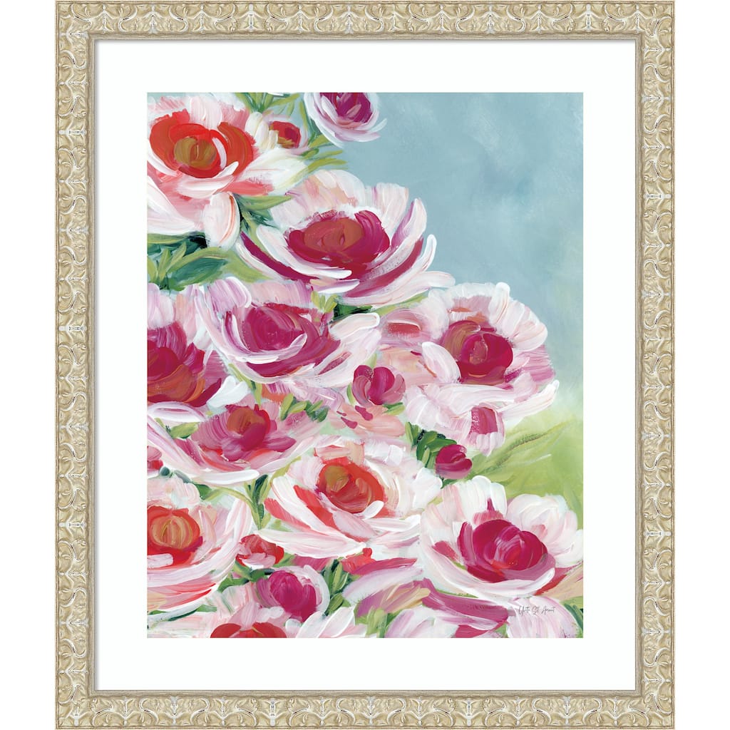 Peony Meadow by Yvette St. Amant Wood Framed Wall Art Print - Lila Silver
