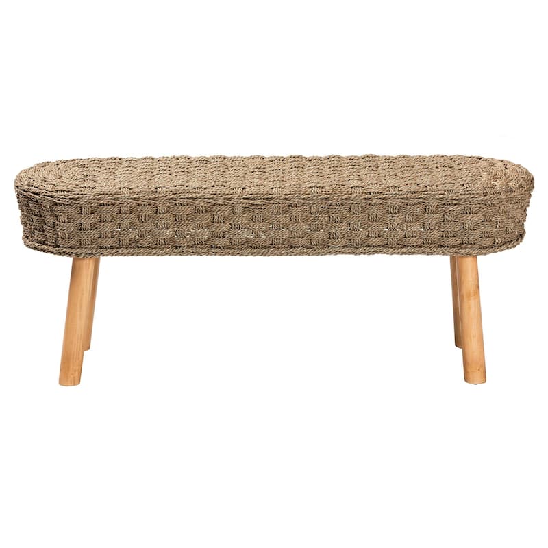 Denver Modern Bohemian Natural Seagrass and Acacia Wood Accent Bench