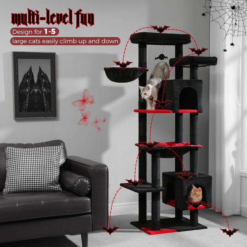 69" Tall Cat Tree Tower for Indoor Large Cats with Super Large Hammock, Scratching Posts, Condo House and Large Top Perch