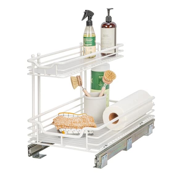 Household Essentials 2 Tier Sliding Cabinet Organizer - White