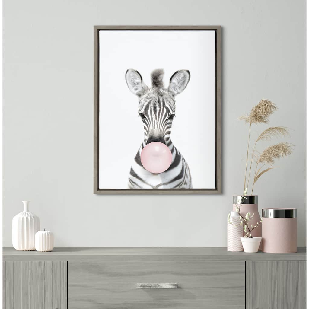 Kate and Laurel Sylvie Bubble Gum Zebra Framed Canvas by Amy Peterson