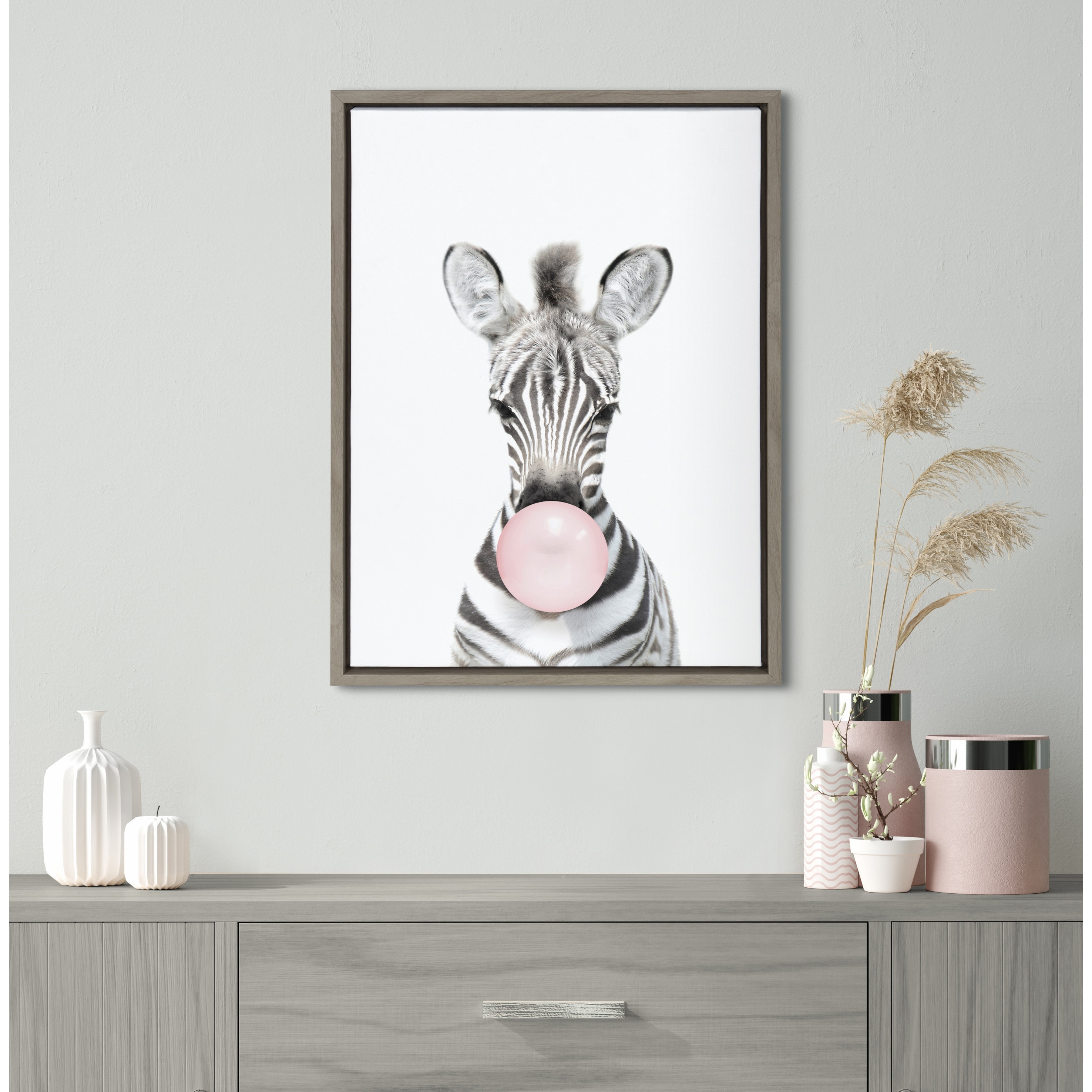 Kate and Laurel Sylvie Bubble Gum Zebra Framed Canvas by Amy Peterson