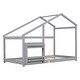 preview thumbnail 7 of 7, Gray Twin Size Wooden House Floor Bed with Shelf and Roof