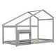 preview thumbnail 7 of 7, Gray Twin Wooden House Floor Bed with Shelf & Roof