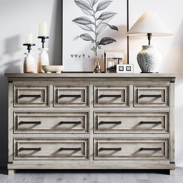 slide 2 of 18, 8 Drawers Dresser Chests for Bedroom, 55" Wide Wood Rustic Chest of Drawers Grey_8-drawer - 8-drawer