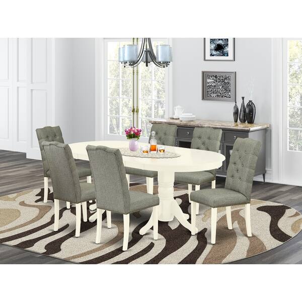 Shop Vael7 Lwh 07 7 Piece Small Dining Table Set 6 Kitchen Parson Chairs And Butterfly Leaf Dining Room Table Linen White Finish Overstock 32085561
