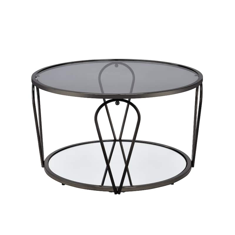 Gable Glam 2-Piece Glass Top Coffee Table Set with Shelf by Furniture of America