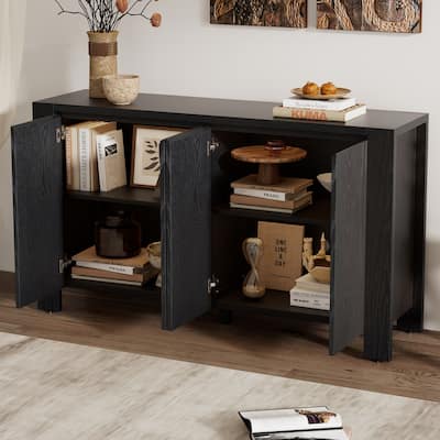 4-door Storage Cabinet Sideboard Black TV Cabinet Buffet Console Table