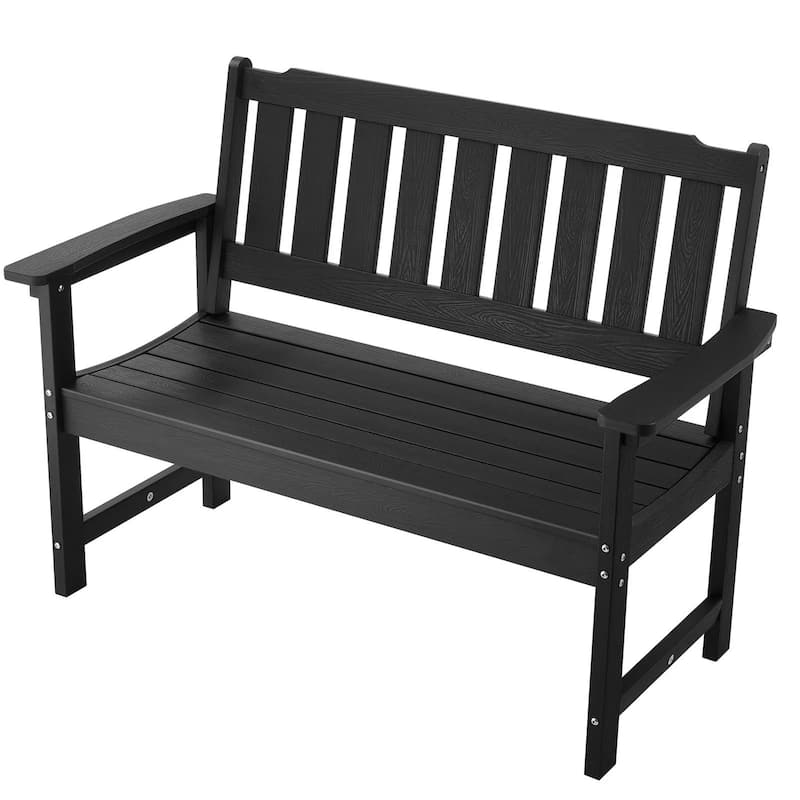 50.5-Inch Black Outdoor Bench with Backrest Armrests for Porch Patio Garden and Backyard Relaxation - 50.5” x 24.4” x 36.6”