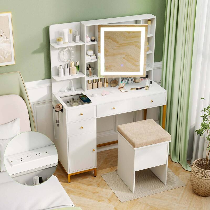 Costway Makeup Vanity Desk with Lighted Mirror Charging Station - See Details