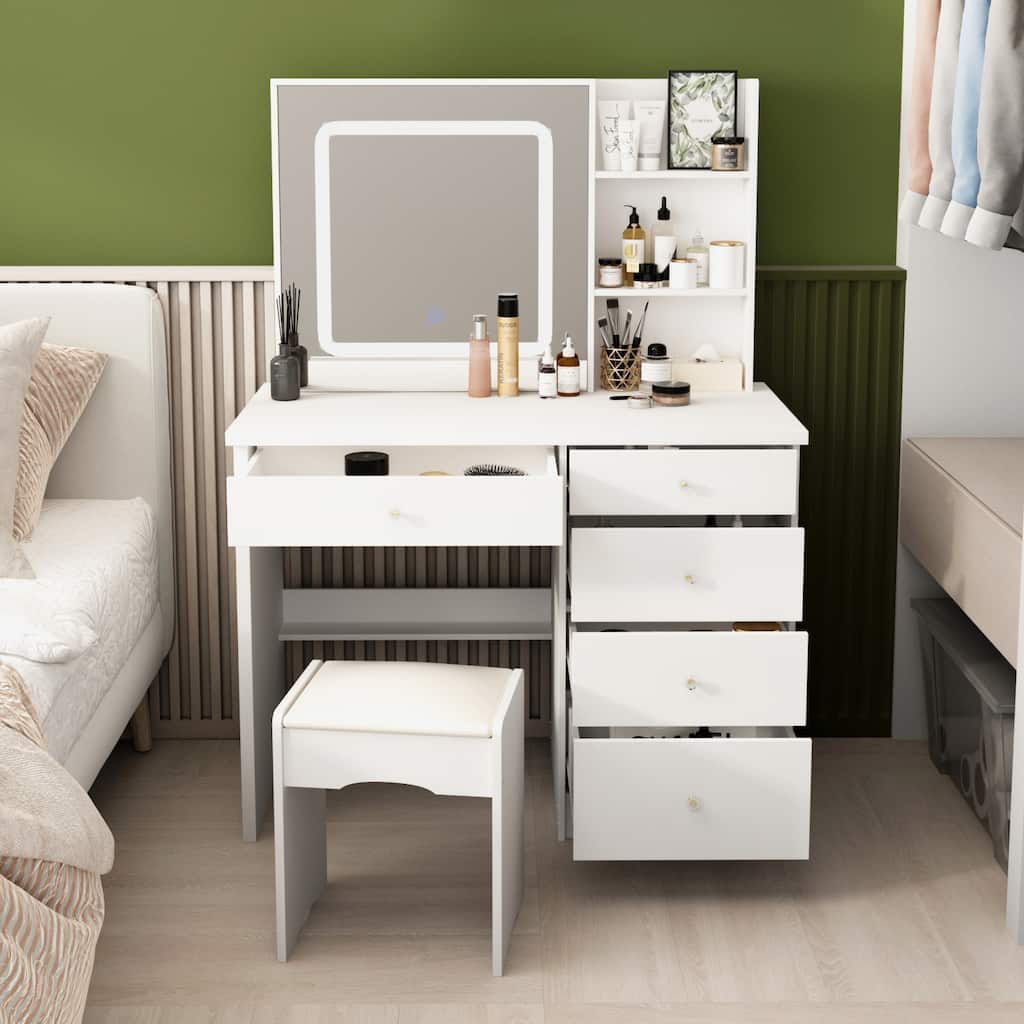 Timechee Vanity Set with Adjustable Lighted Mirror Storage Makeup Table - 39.4"L x 19.7"W x 53.5"H