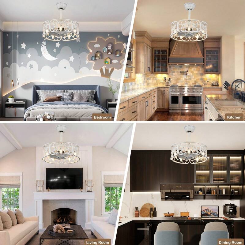 Cusp Barn 18in. Farmhouse Caged Ceiling Fan with Remote, Bladeless Industrial Fan, Rustic Metal Light Fixtures for Bedroom