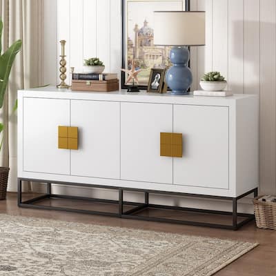 Light Luxury Style Storage Cabinet, Modern Buffet Sideboard with Unique Square Handles and Adjustable Shelves