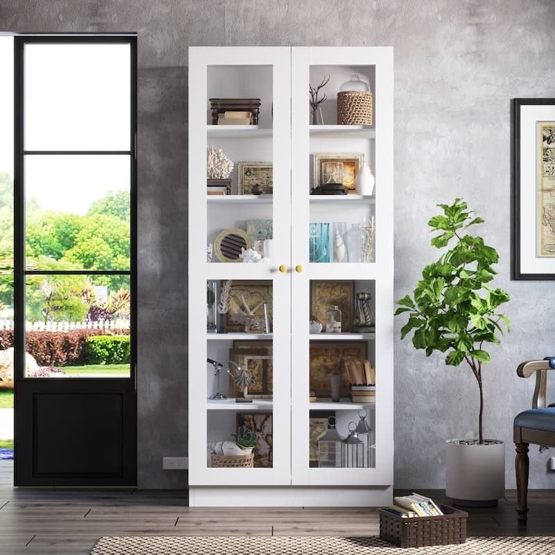 70.9" Storage Cabinet with Glass Doors Office Cabinet Display Cabinet - 2Doors