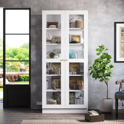 70.9" Storage Cabinet with Glass Doors Office Cabinet Display Cabinet