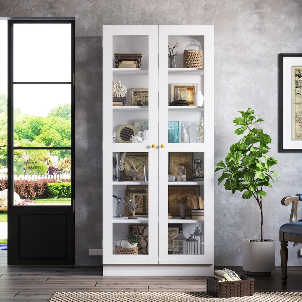 70.9" Storage Cabinet with Glass Doors Office Cabinet Display Cabinet