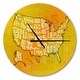 preview thumbnail 9 of 8, Designart 'United States Yellow Vintage Map' Oversized Contemporary Wall CLock
