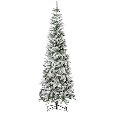 7.5FT Unlit Snow-Flocked Slim Pine Artificial Christmas Tree with Realistic Branches and 668 Tips