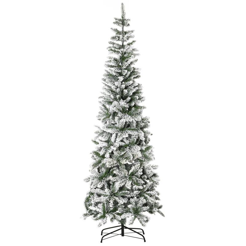 HOMCOM Unlit Snow-Flocked Slim Pine Tree - Realistic Branches - Green