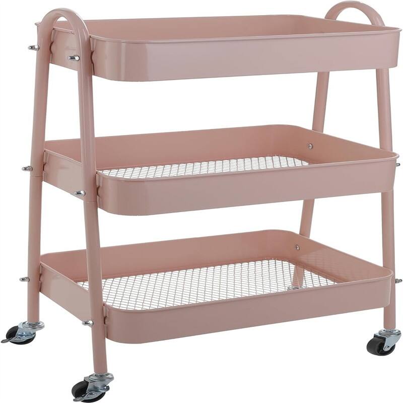 3-Tier Metal Rolling Utility Cart - 11.7"D x 16.5"W x 28.5"H - Pink