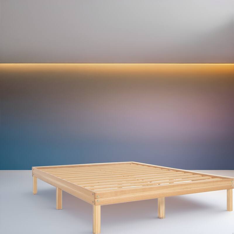 14 Inch Solid Pine Wood Platform Bed Frame No Squeak Bed Frame with Wooden Slats No Box Spring Needed