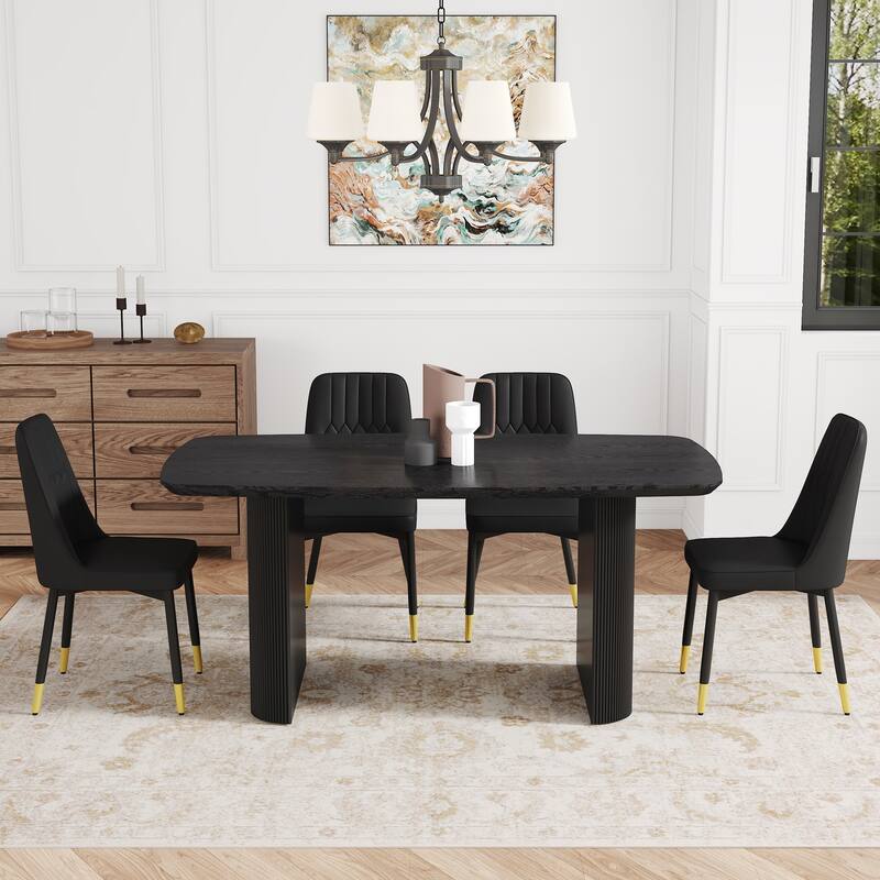 5-Piece Dining Table Set.67 * 35.4 inch wood grain MDF dining table with 4 PU cushions and metal legs