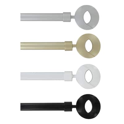Adjustable Single Curtain Rod 50"-82" with Circle Finials and Brackets, Available in Grey or Gold - 50" to 82" L x 3/4" D