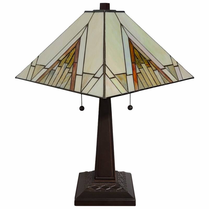 HomeRoots 23" Stained Glass Pyramid Style Two Light Mission Style Table Lamp - 21 x 22 x 11
