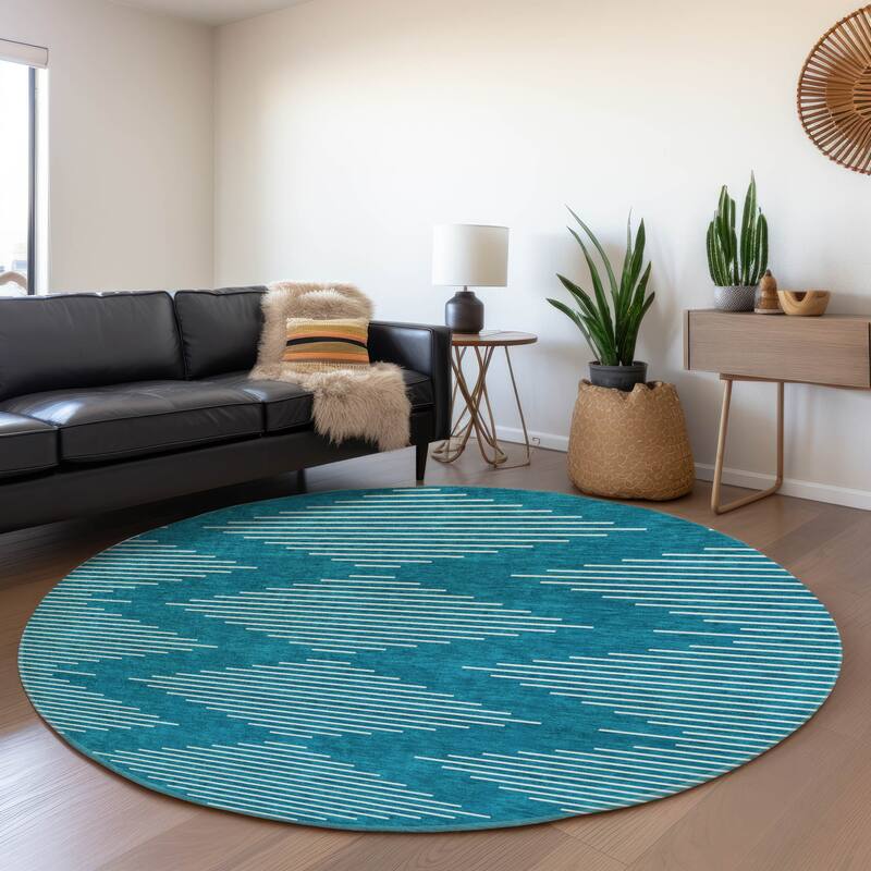 Premium Washable Super Soft Modern Geo Mayfield Rug - Teal - 8' x 8'