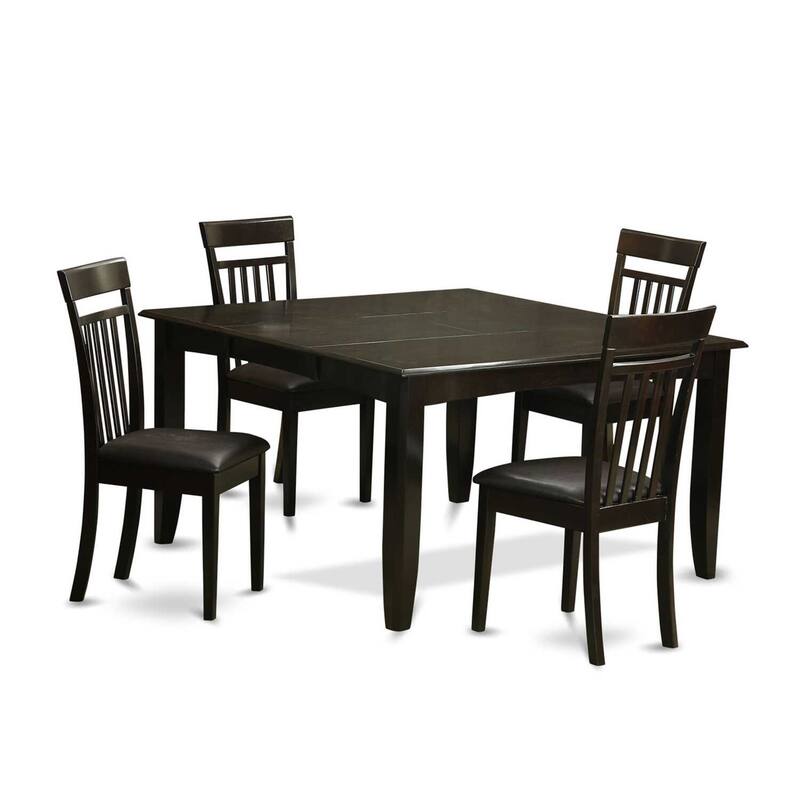 HomeStock 5-Piece Square Cappuccino Finish Solid Wood Top Dining Table with 4 Chairs