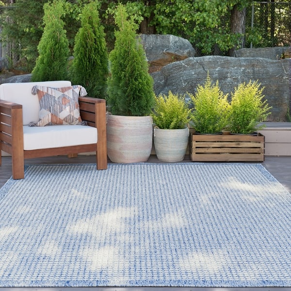 Dennis Coastal Windowpane Indoor/Outdoor Area Rug - 5'3'' x 7'3'' - Blue/Cream