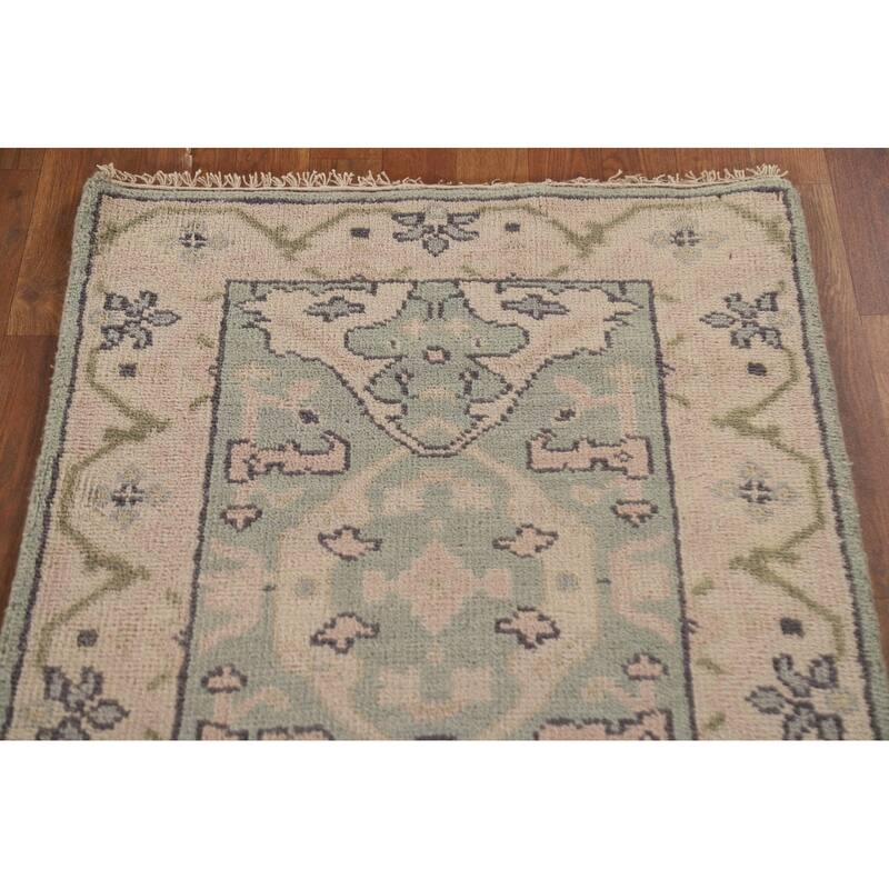 Green Oushak Oriental Runner Rug Handmade Wool Carpet - 2'6"x 10'2"