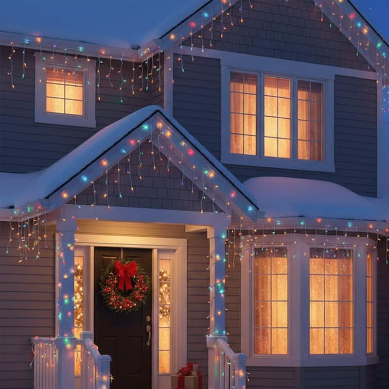 Mini LED Icicle Christmas Lights - Multicolor - 18' White Wire - 300ct