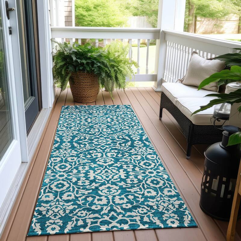 Machine Washable Indoor/ Outdoor Chantille Traditional Farmhouse Rug - Teal - 2'3" x 7'6"