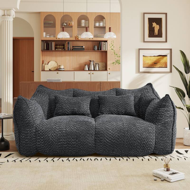 Rossetta Soft Comfortable Square Beanbag Chair with Armrests - Black