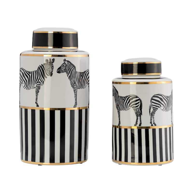 Sagebrook Home Modern Zebra Animal Glam Ceramic Jar with Lid